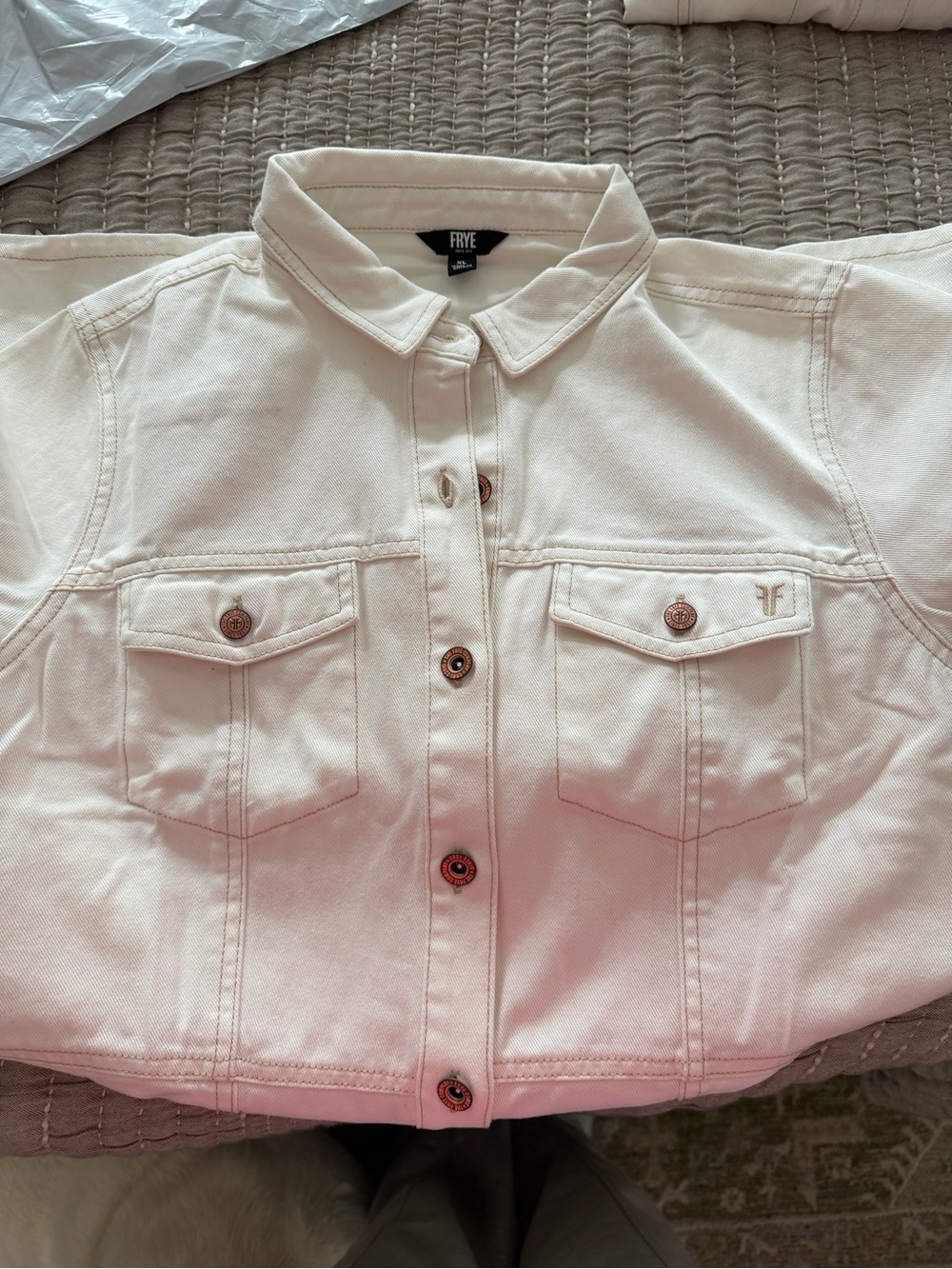 Frye Cream Long-Sleeve Denim Jacket